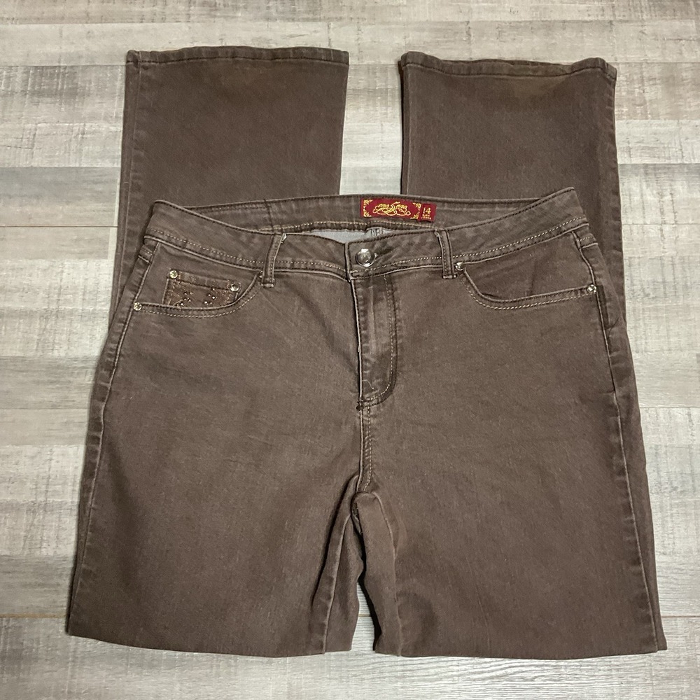 One 5 One Brown Denim Jeans Women's‎ Size 14 Stretchy SKINNY bedazzled